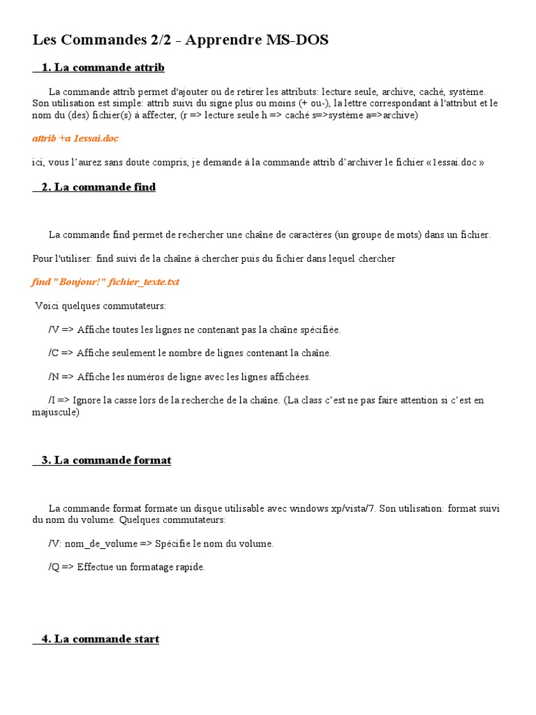 Commandes essentielles de MS-DOS | PDF | Fichier informatique | Fichier ...