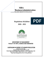 Mba Masterofbusinessadministration: Regulations &syllabus 2020 - 2021