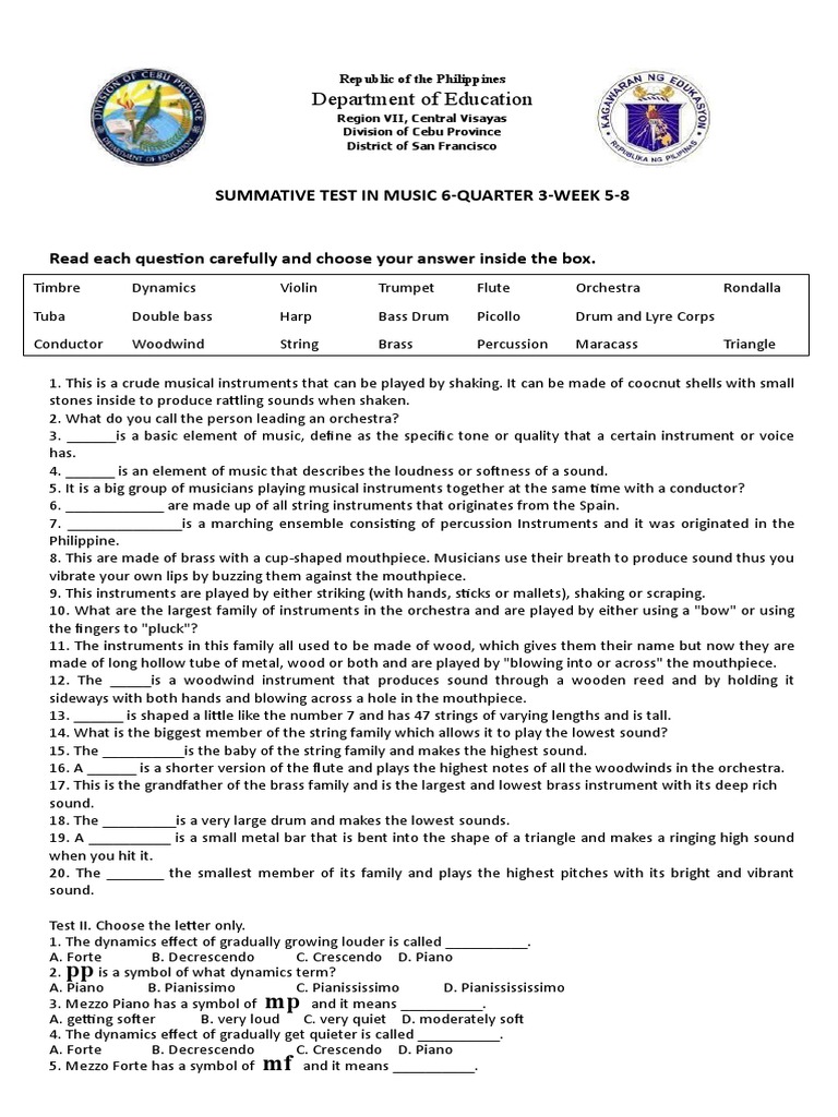 Mapeh Week 5-8 | PDF | Musical Instruments | String Instruments