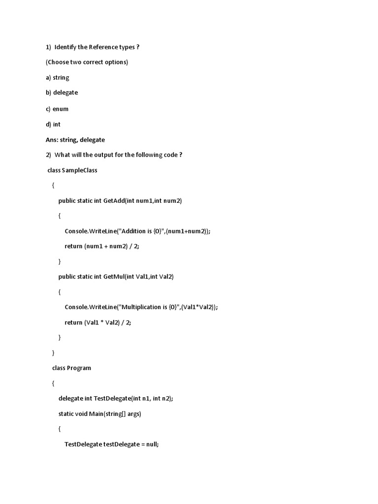 C# Class and Output Behavior Quiz | PDF | Class (Computer Programming ...