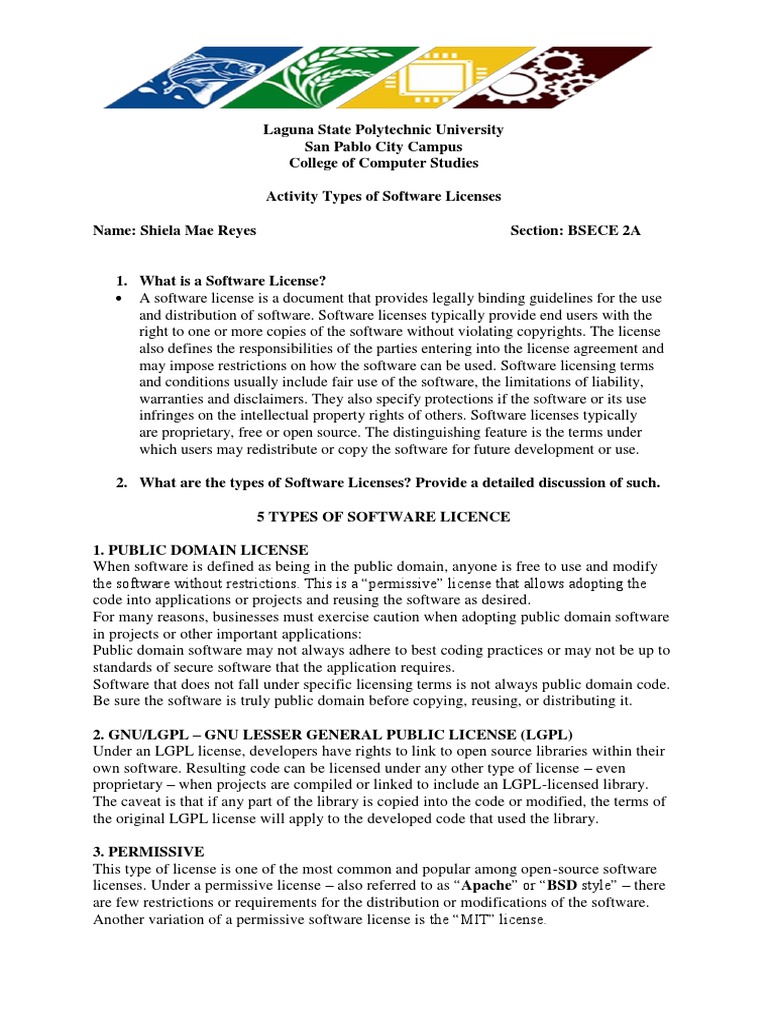 Types of Software Licenses - REYES | PDF | Copyright Infringement ...