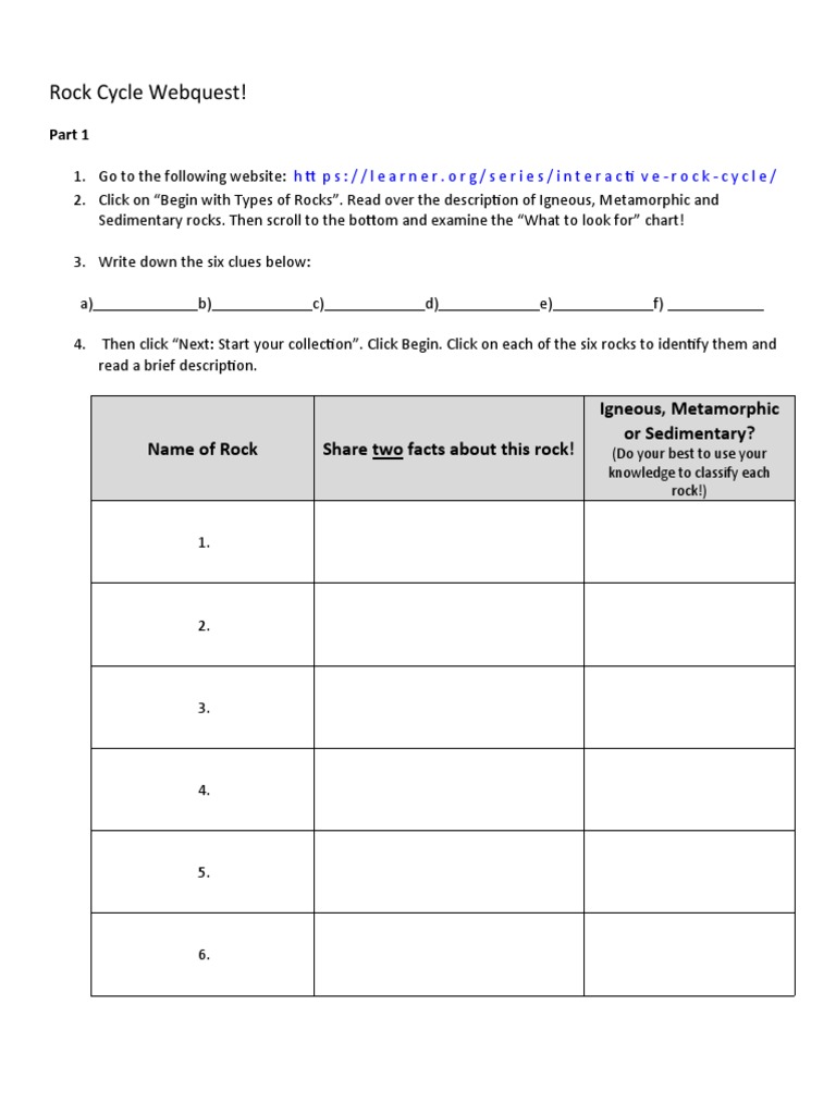 4c rock cycle webquest pdf rock geology igneous rock
