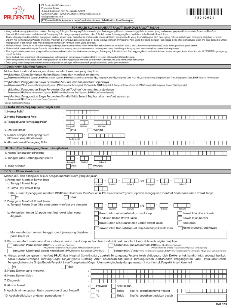 Formulir Klaim Manfaat Prudential | PDF