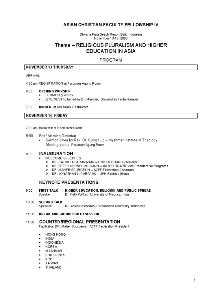 Program schedule pdf bali