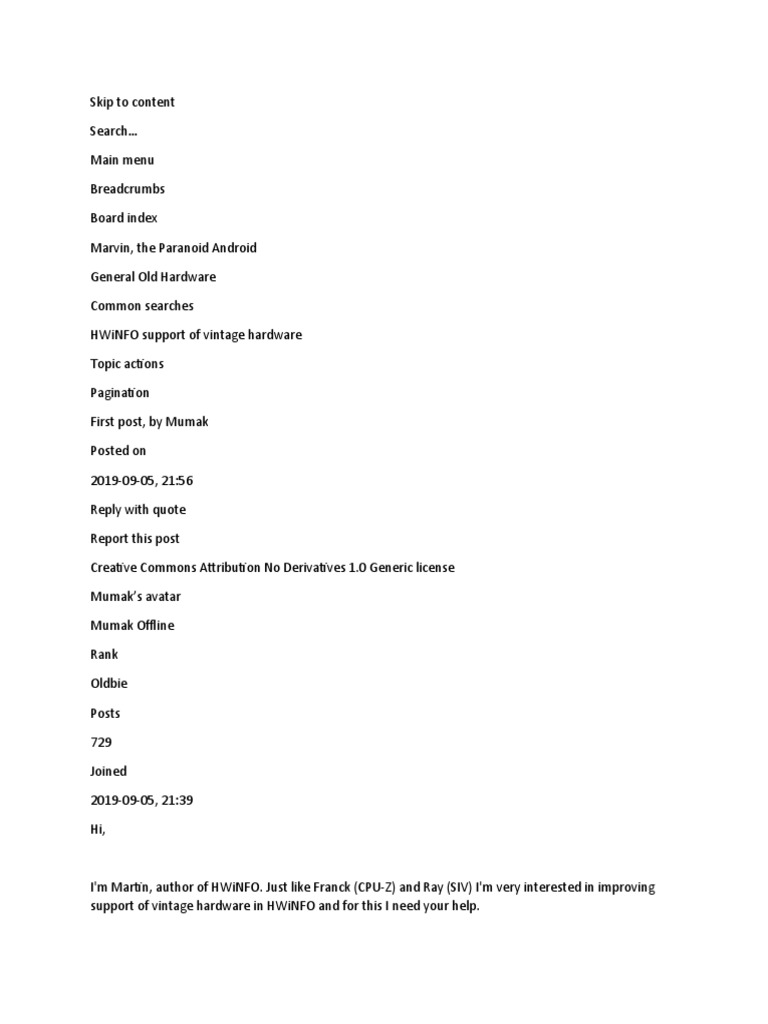 Hwinfo Support For Vintage HW PDF Dos Creative Commons License