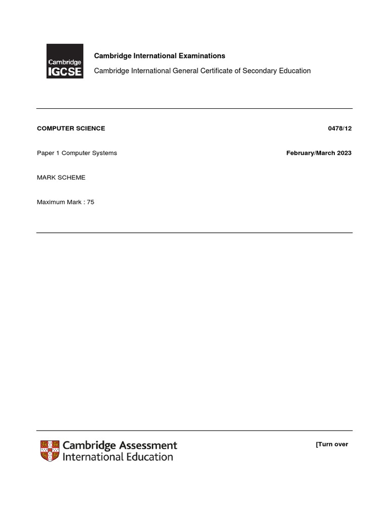 Cambridge IGCSE Computer Science Mark Scheme PDF Proxy Server Byte