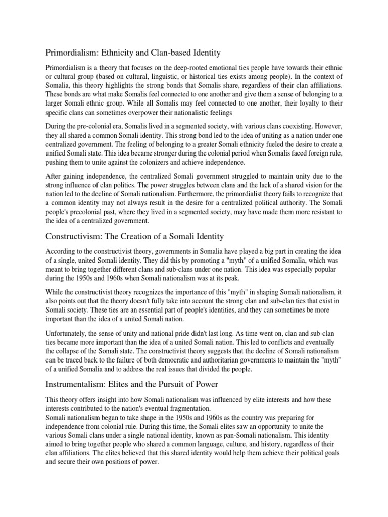 Primordialism and Somali Identity Dynamics | PDF | Nationalism | Somalia