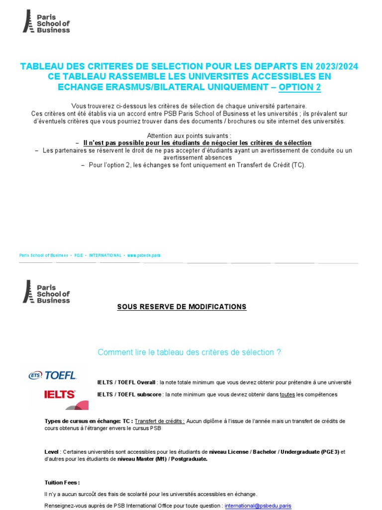 CritÃ Res de Sã©lection Ã©change SPRNG 2024 - Selection Criteria Table ...