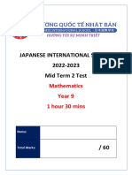 Japanese International School 2022-2023 Mid Term 2 Test: Mathematics Year 9 1 Hour 30 Mins