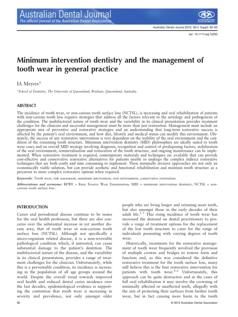 Australian Dental Journal 2013 Meyers Minimum Intervention