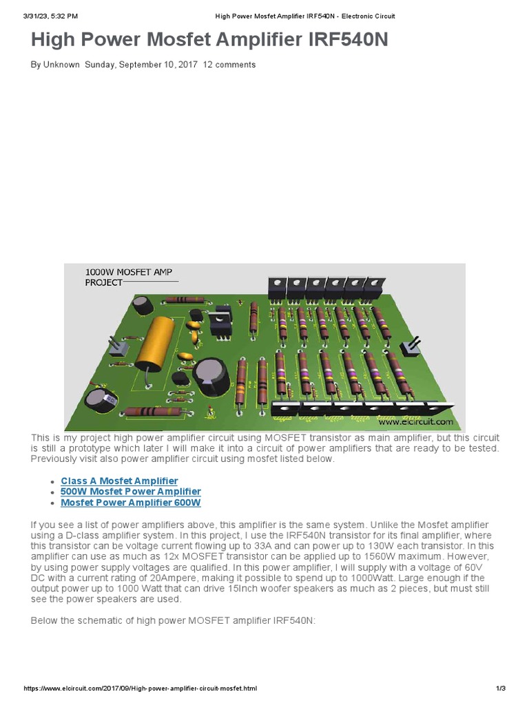 High Power IRF540N MOSFET Amplifier | PDF