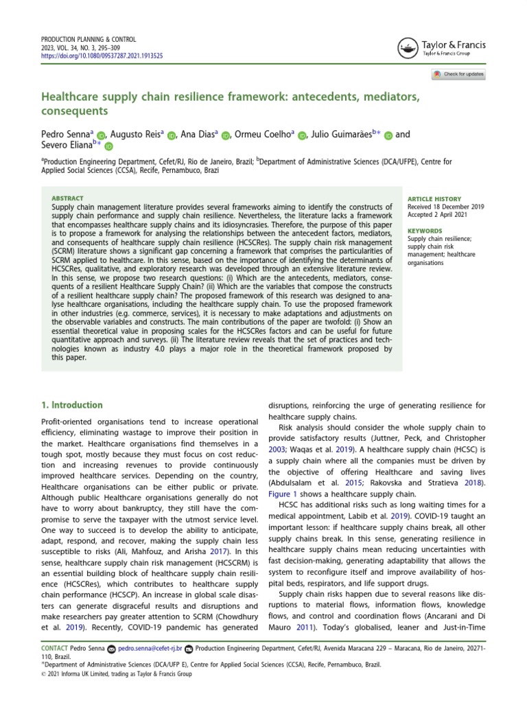 Healthcare Supply Chain Resilience Framework Antecedents, Mediators ...