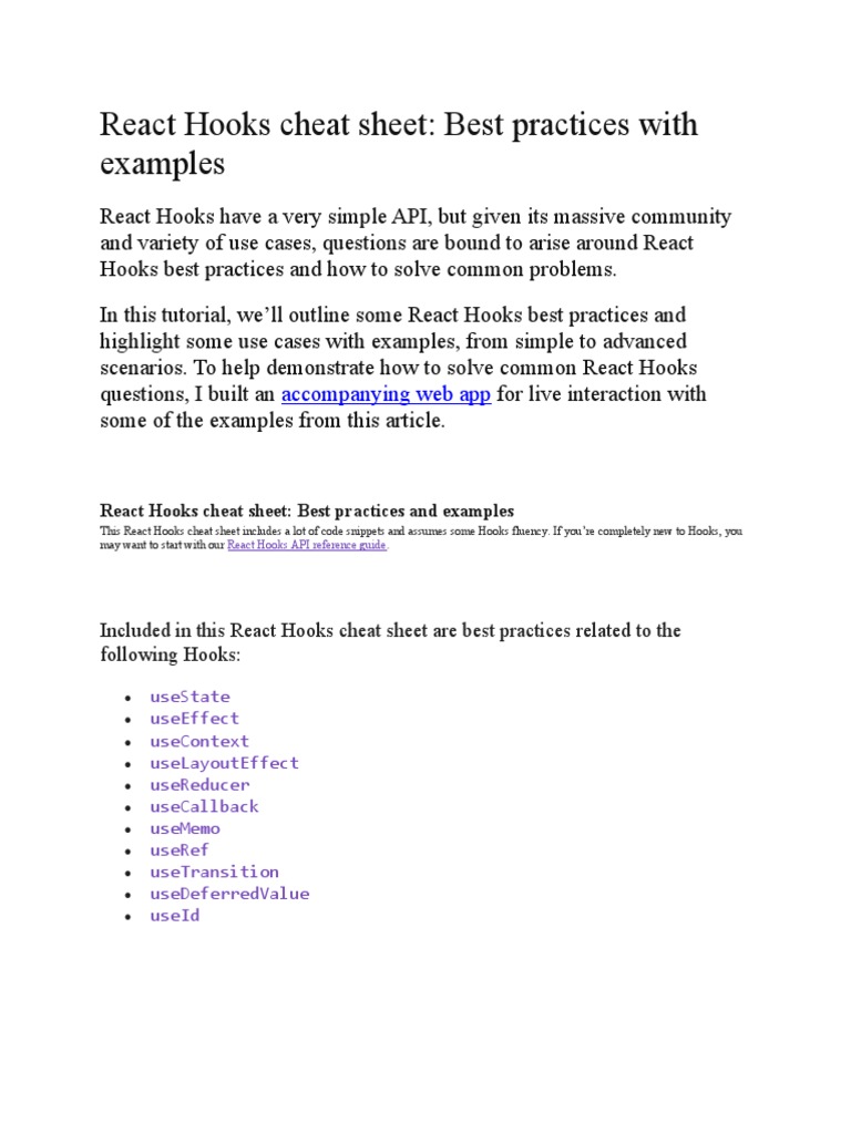 A Comprehensive Guide to React Hooks Best Practices and Examples PDF