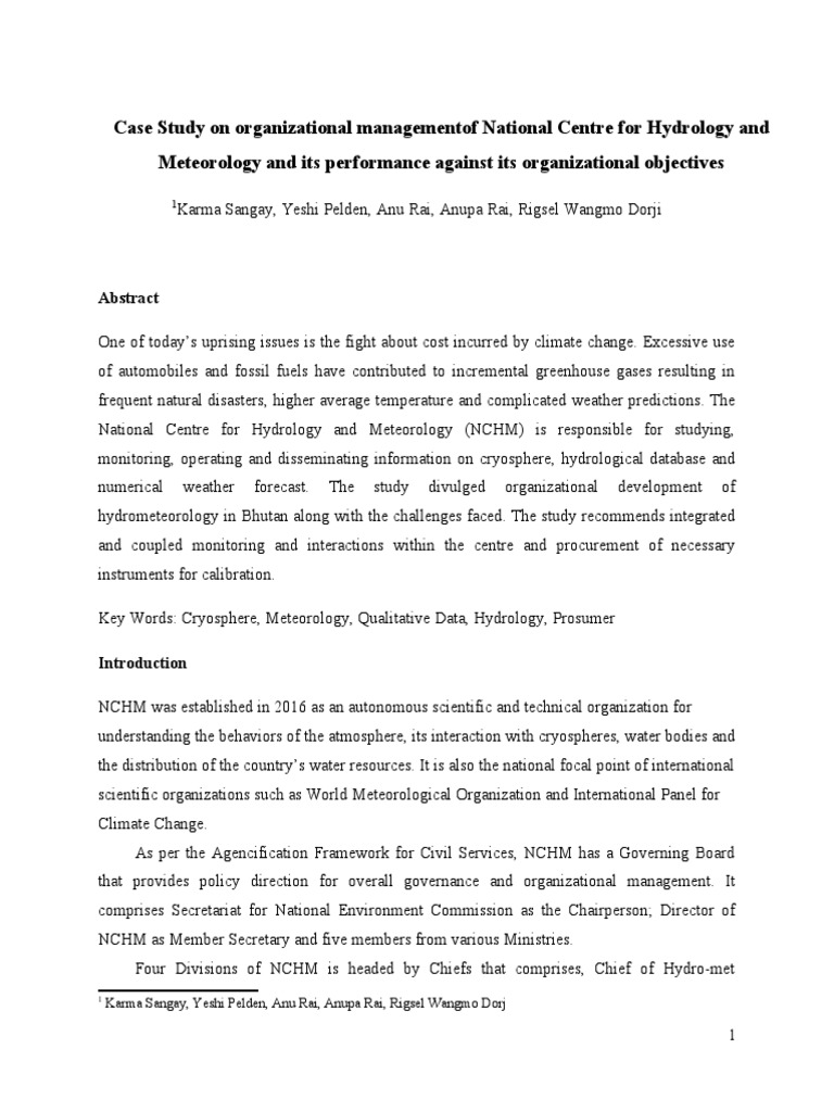 Case study on organizational management of national centre for