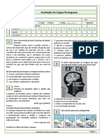 Avaliação de Língua Portuguesa: Questão Opção Correção