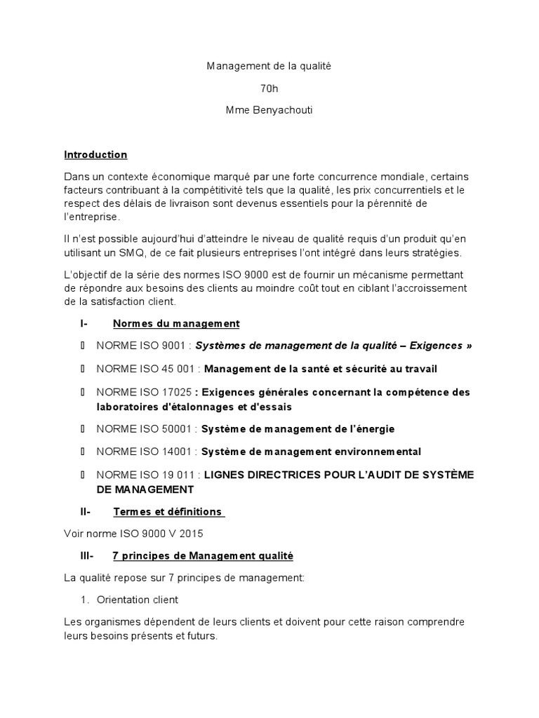 Management de la qualité et normes ISO | PDF | Management de la qualité ...