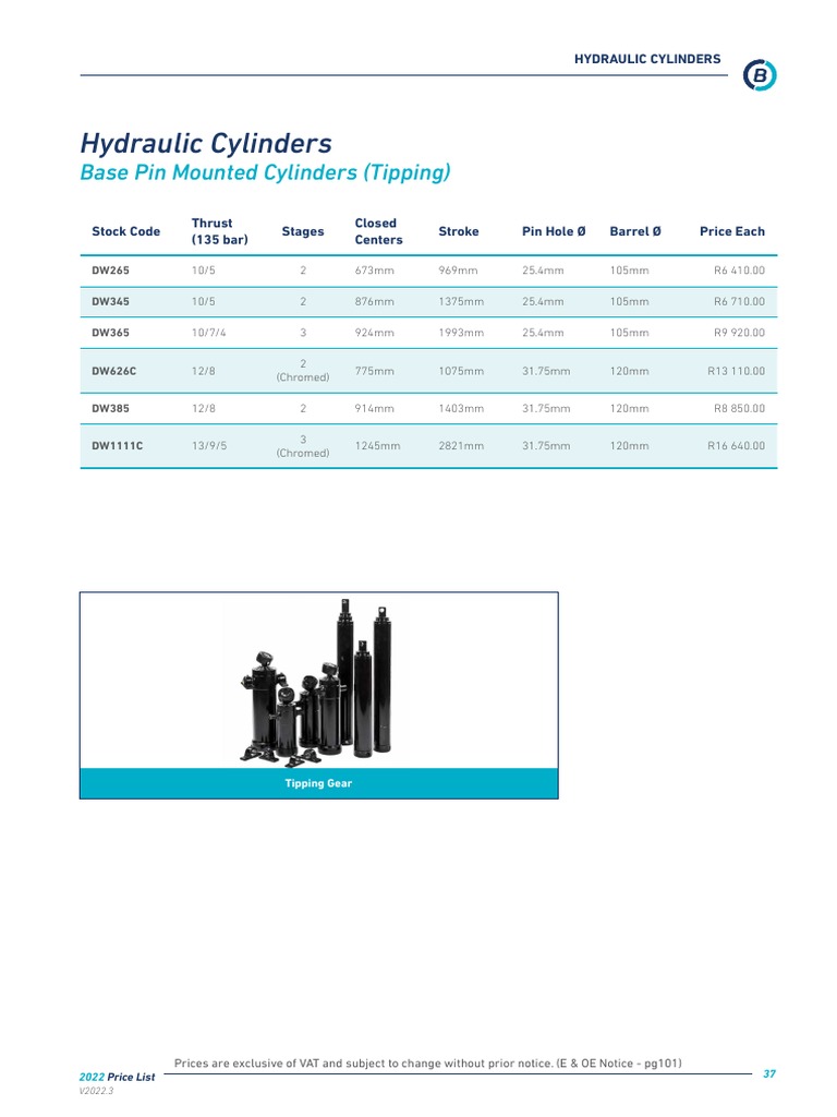 Hydraulic Cylinder Price List 2022 | PDF | Tools | Mechanical Engineering