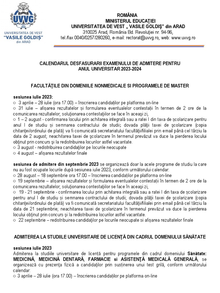 Calendar Admitere 2023 2024 PDF