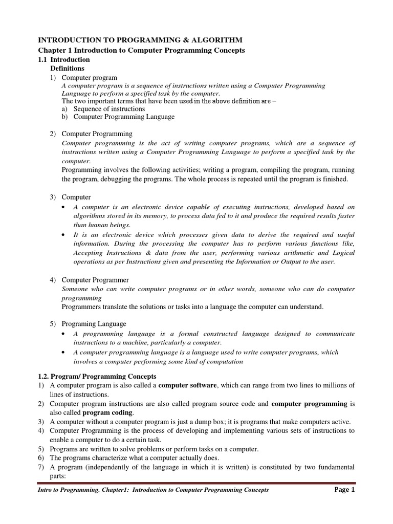 Chapter 1 - Introduction To Programming Concepts-1 | PDF | Computer ...