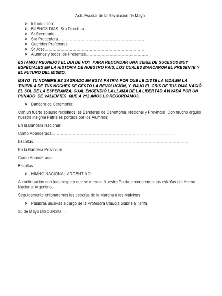 Acto Escolar por el 25 de Mayo | PDF