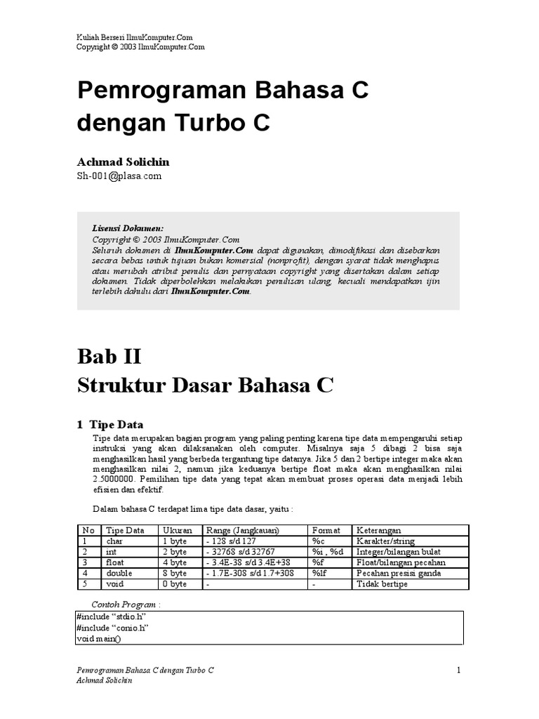 Struktur Dasar Bahasa C Dan Input Output | PDF