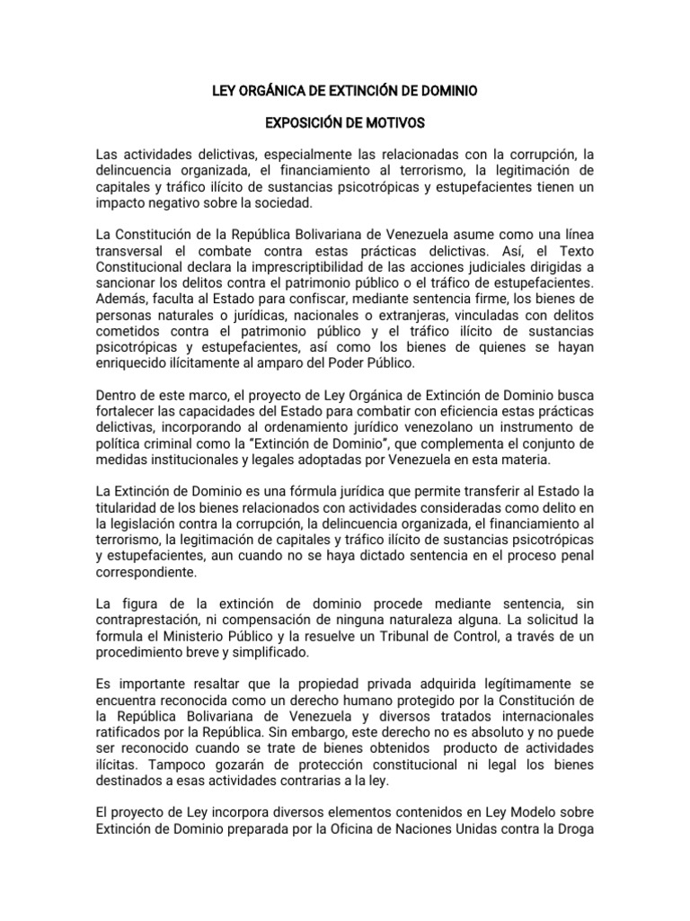 Ley de Extinción de Dominio en Venezuela | PDF | Ciencia y matemáticas