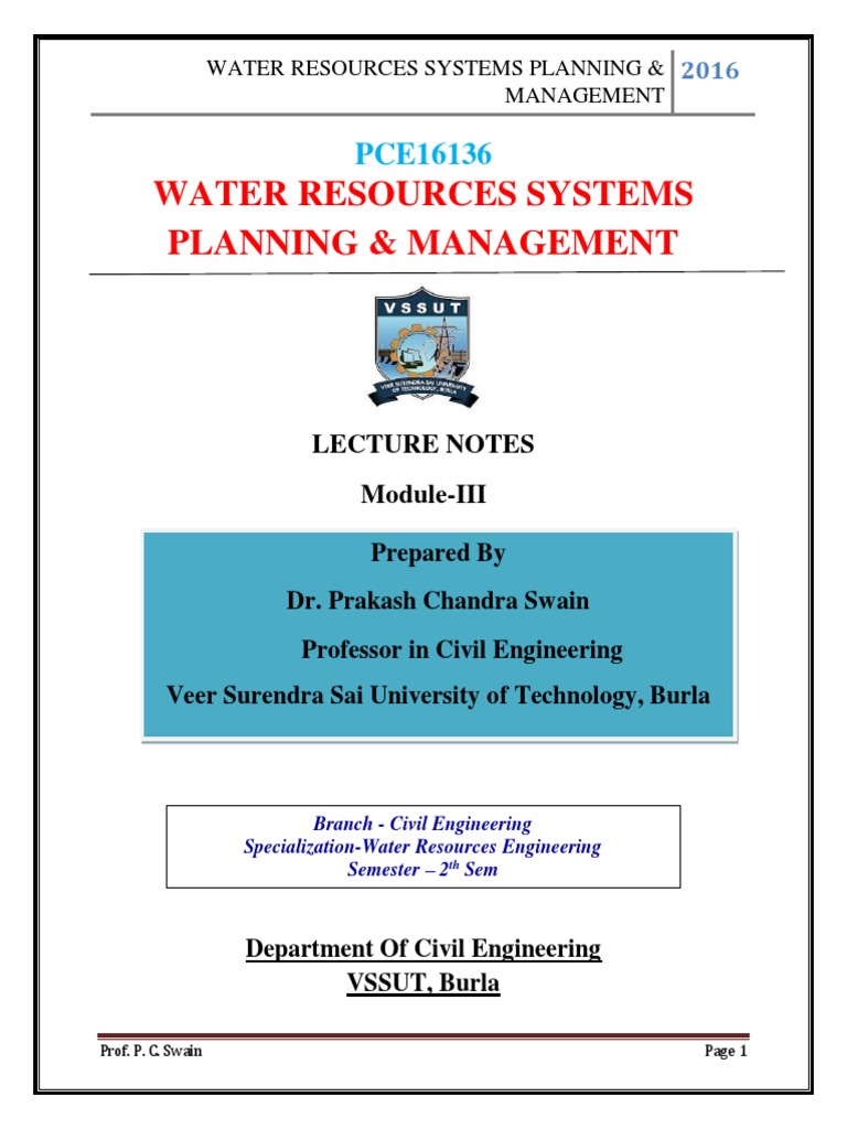 Water resource systems planning and management notes PDF