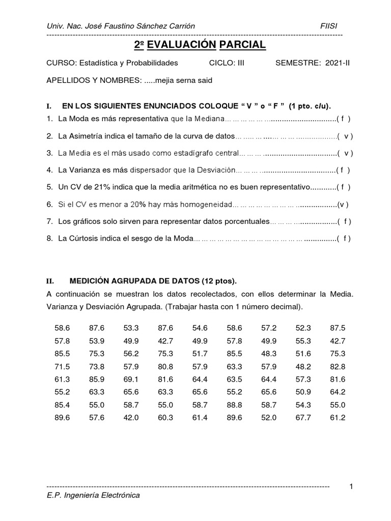 2 Evaluaci n Parcial I En Los Siguientes Enunciados Coloque V O 