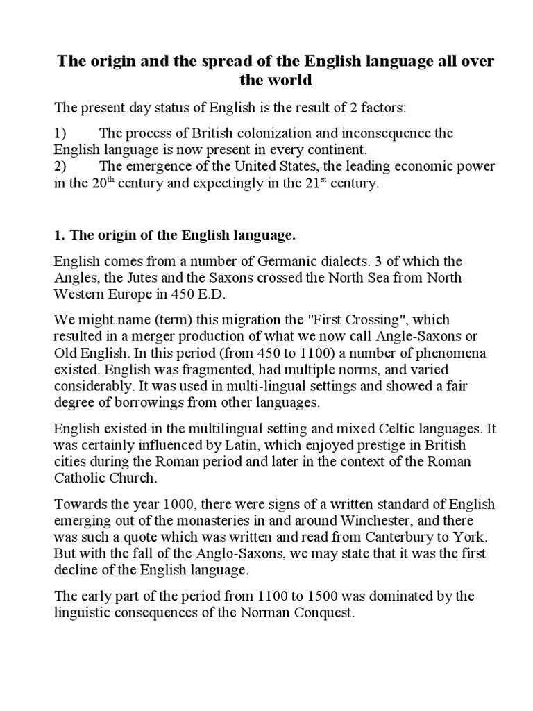 The Origin and The Spread of The English Language All Over The World
