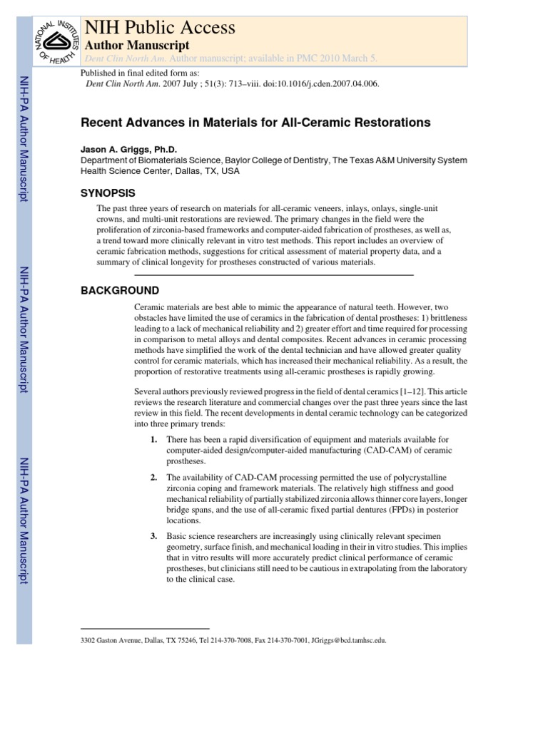 Advances in All-Ceramic Restorations | PDF | Ingot | Ceramics