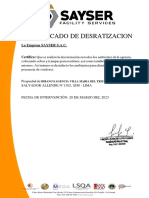 Certificado de Desratizacion: La Empresa SAYSER S.A.C
