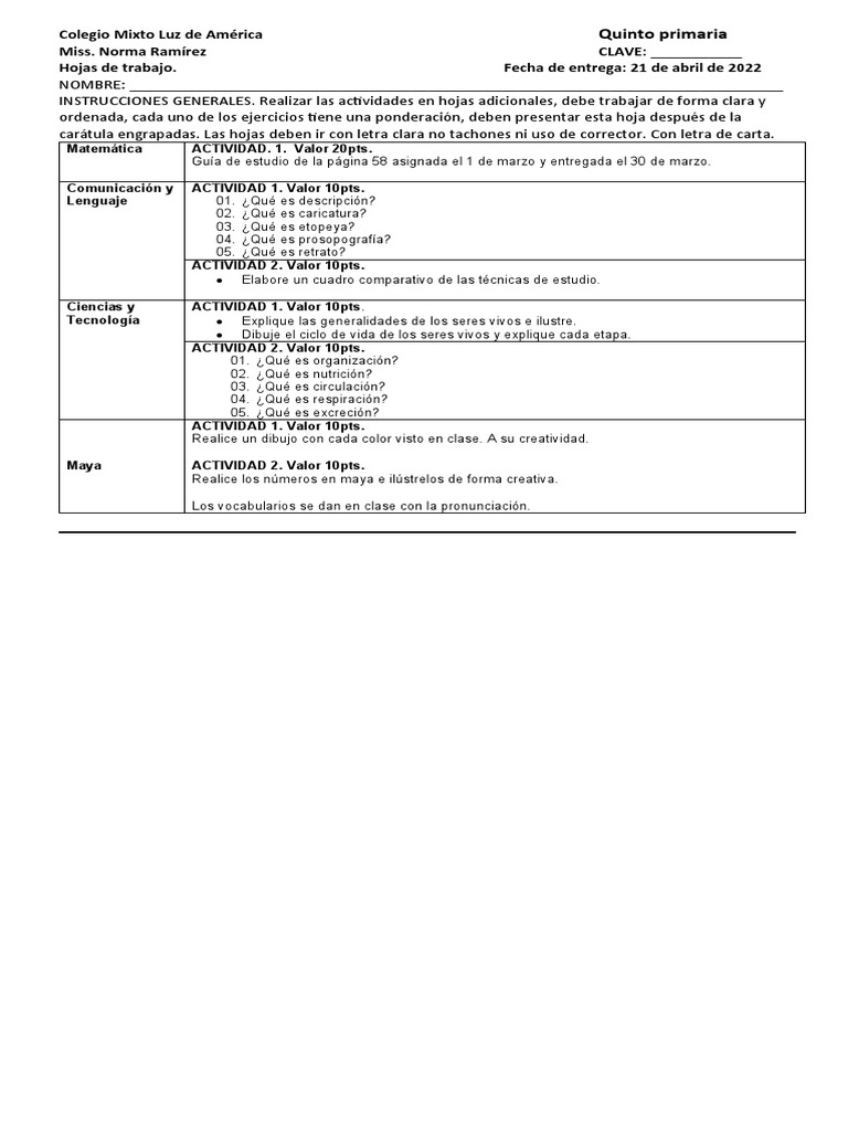 Hoja de actividad: Correspondencia de números- Guía de trabajo