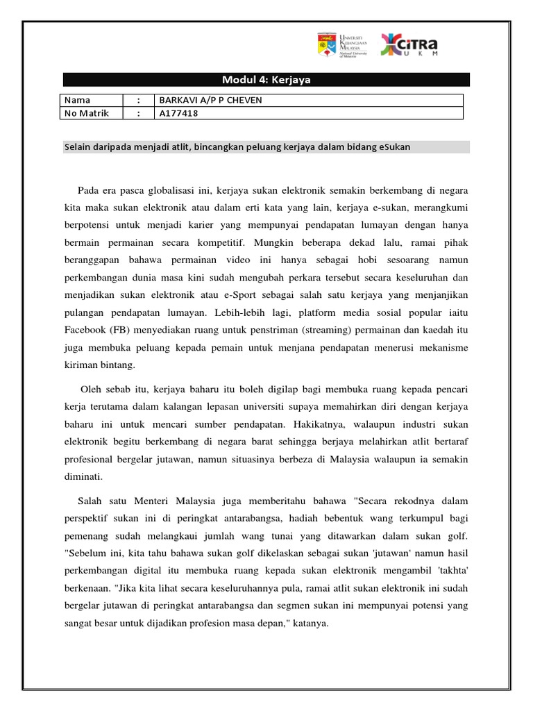 A177418 Modul 4 Kerjaya Jawapan Pdf