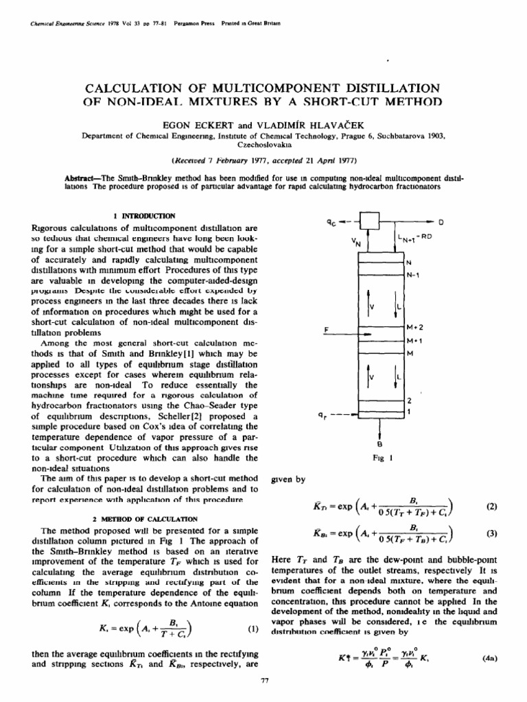 Calculation of Distillation of NonIdeal Mixtures by A