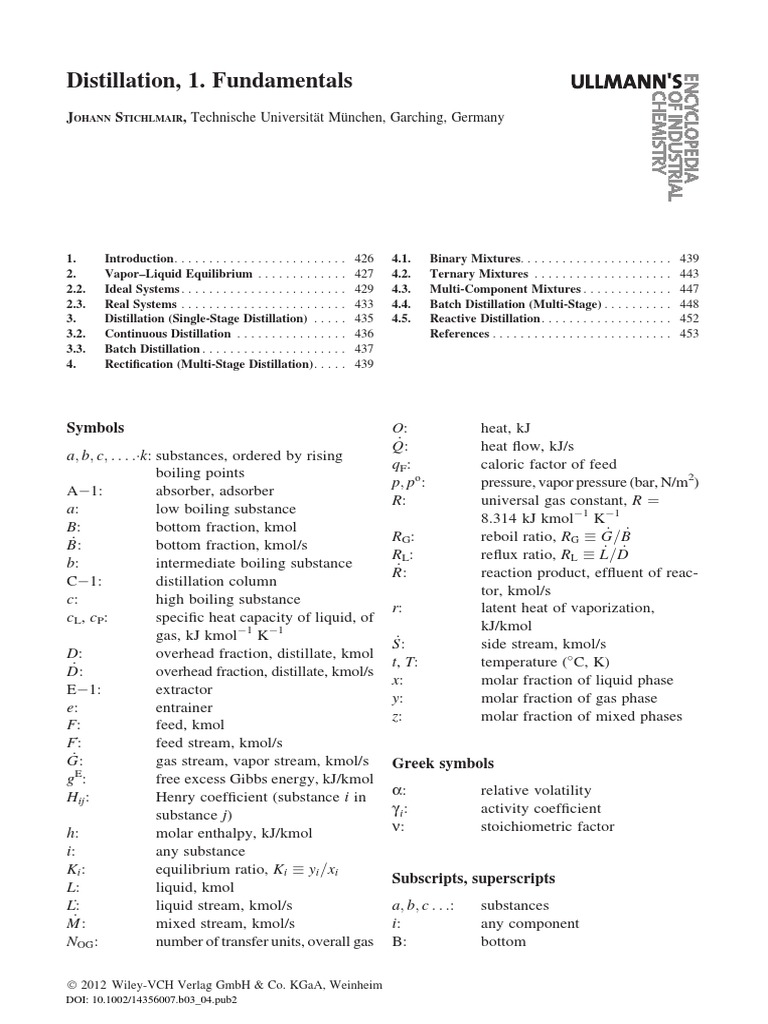 Stichlmair J (2010) Distillation 1 Fundamentals Ullmann #39 s