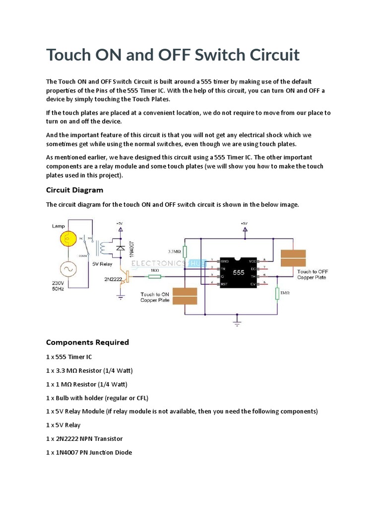 Touch ON and OFF Switch Circuit | PDF | Electronics | Electronic Circuits