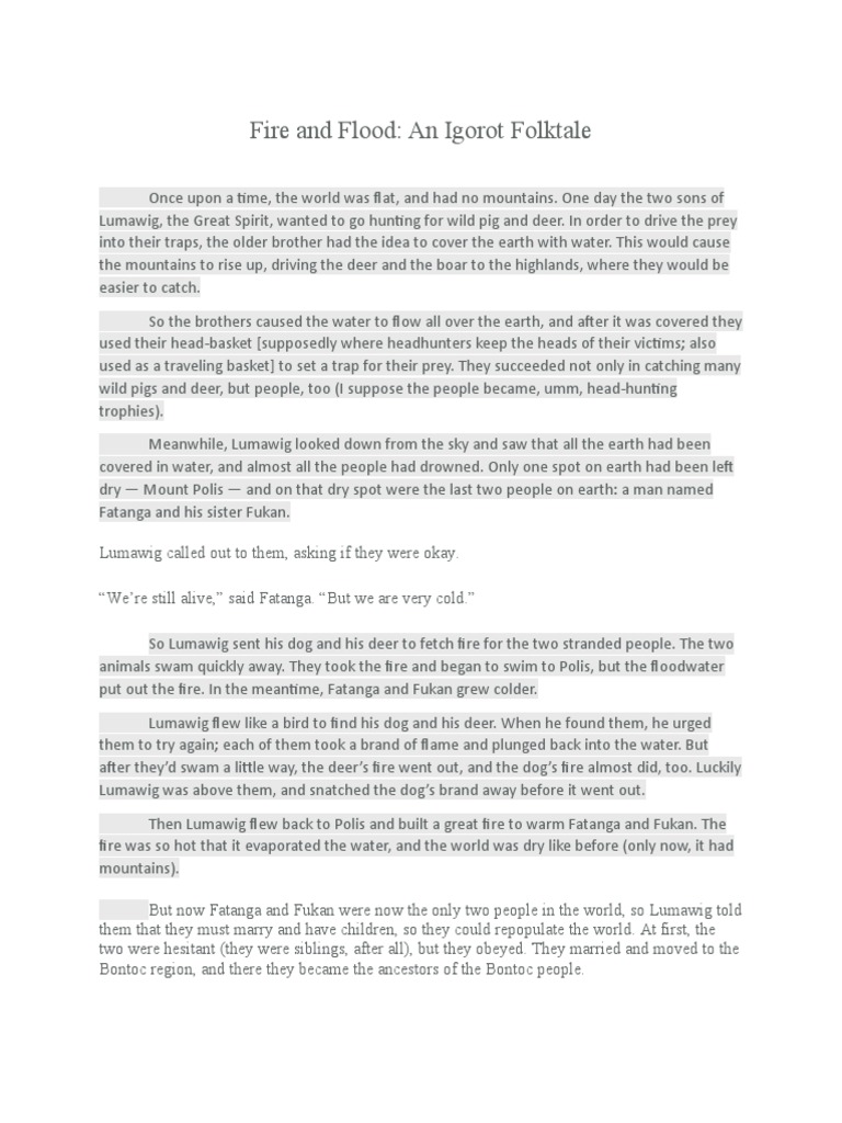 Fire and Flood (Igorot Folktale) | PDF