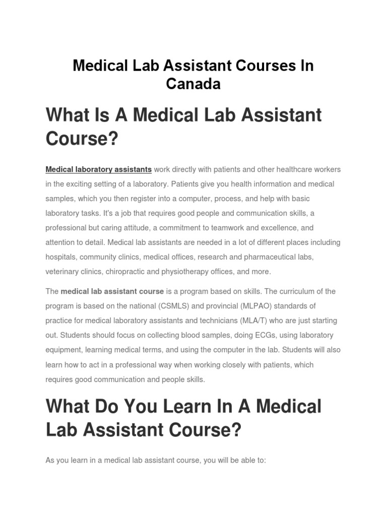 Medical Lab Assistant Courses in Canada | PDF | Medical Laboratory ...