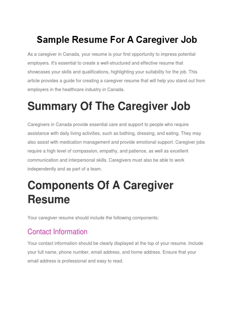 Caregiver Resume Guide and Sample | PDF | Résumé | Caregiver