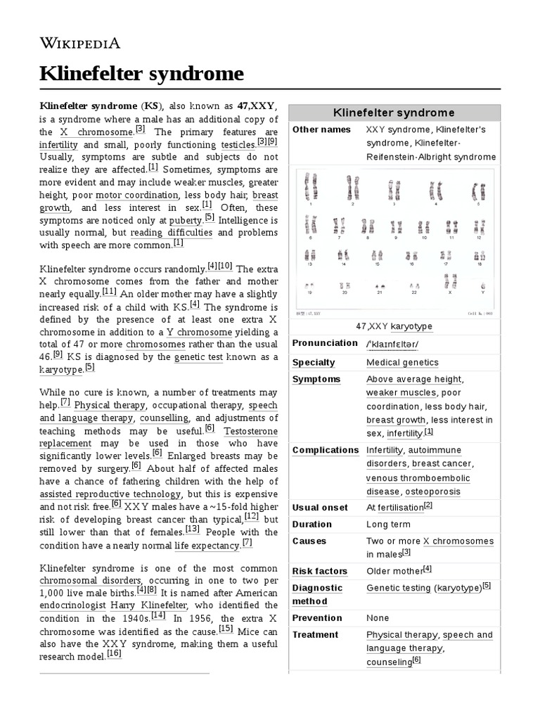 Klinefelter Syndrome | PDF | Diseases And Disorders | Sex