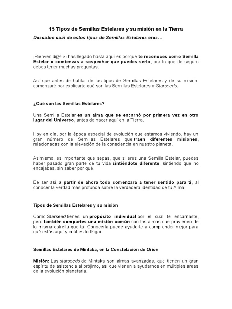 15 Tipos de Semillas Estelares y Su Misión en La Tierra | Descargar ...