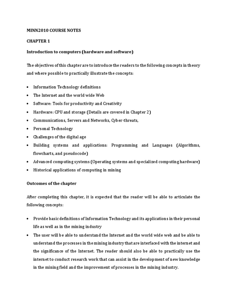 Minn2010 Course Notes Introduction To Computers (Hardware and Software) PDF World Wide 