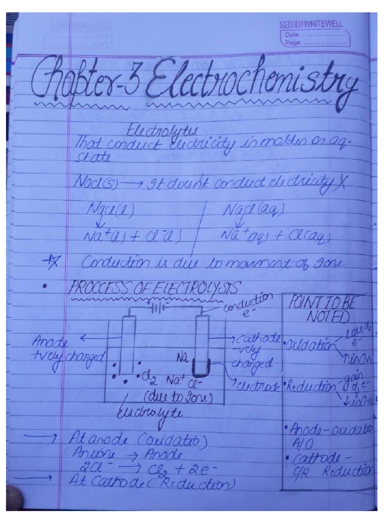 CHAPTER ELECTROCHEMISTRY notes PDF