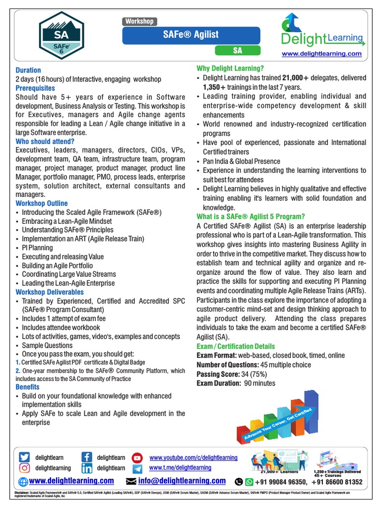 Safe® Agilist Duration Prerequisites PDF Agile Software