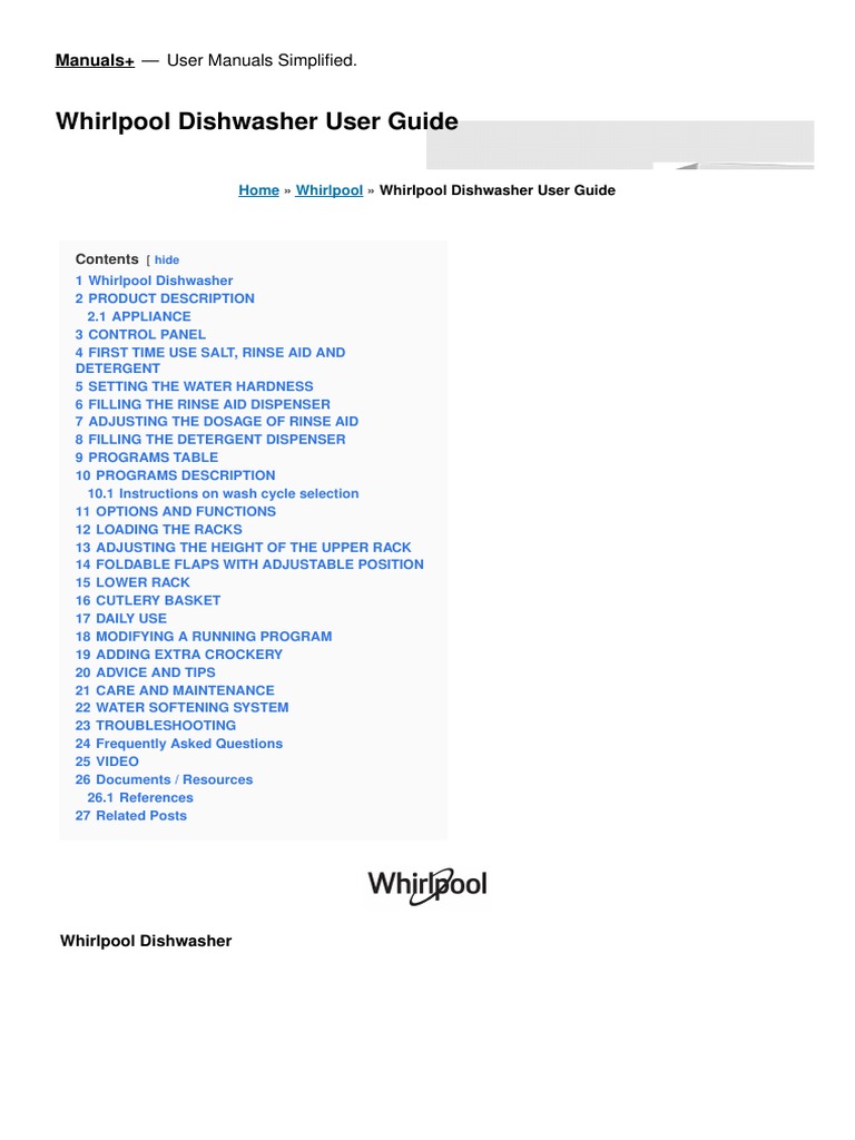 Whirpool Dishwasher-Manual | PDF | Dishwasher | Domestic Implements