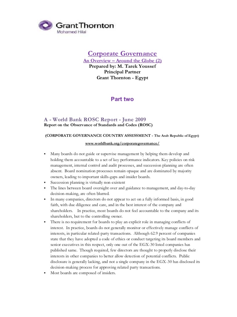 Corporate Governance in Egypt | PDF | Corporate Governance | Board Of ...