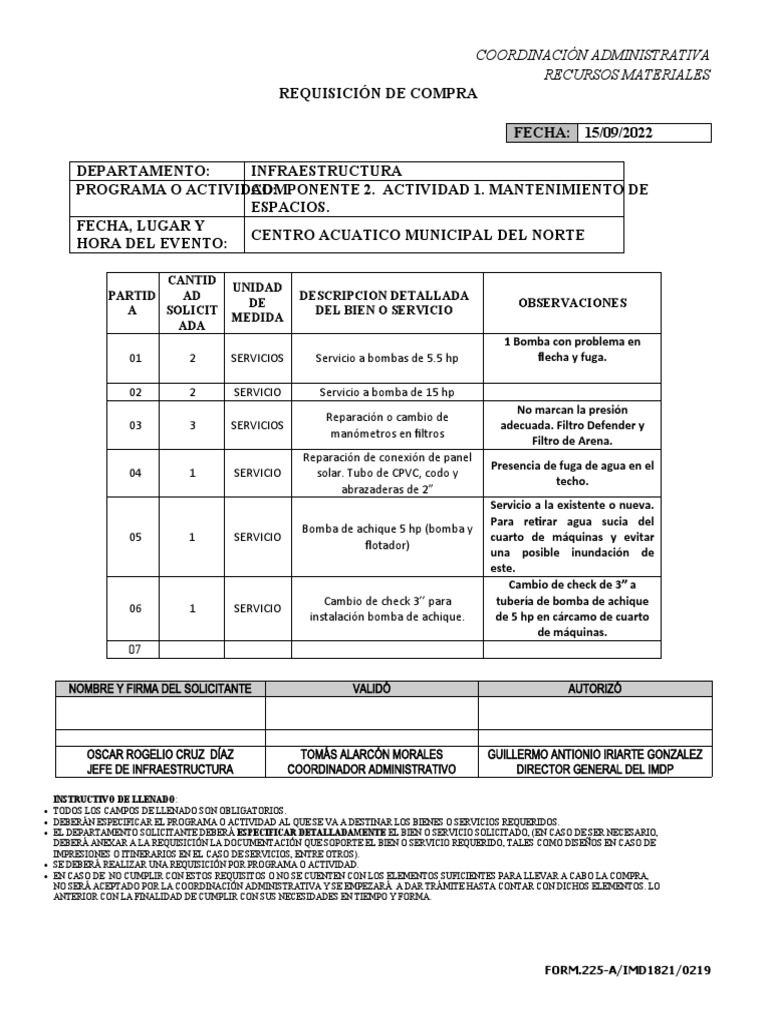 Requisicion Servicios Cam Norte PDF Presión