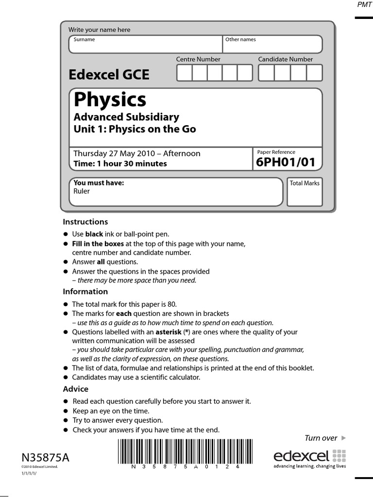June 2010 QP - Unit 1 Edexcel Physics A-Level | PDF | Lift (Force) | Force