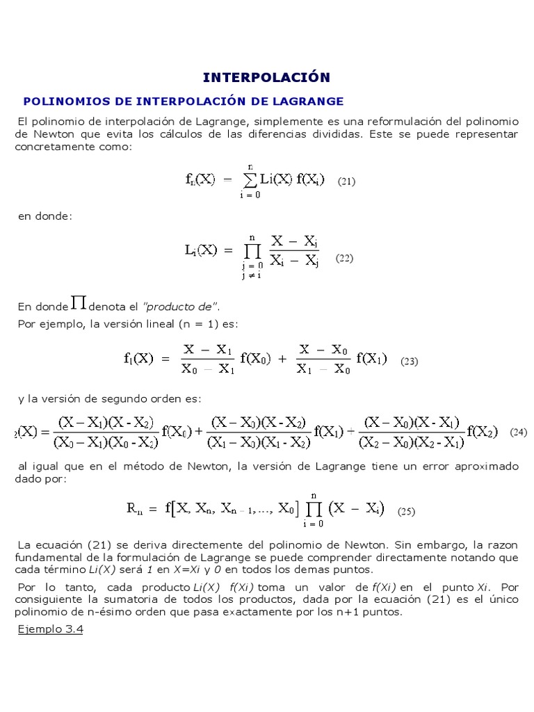 POLINOMIOS DE INTERPOLACIÓN DE LAGRANGEEJEMPLOS PDF Ecuaciones Algoritmos