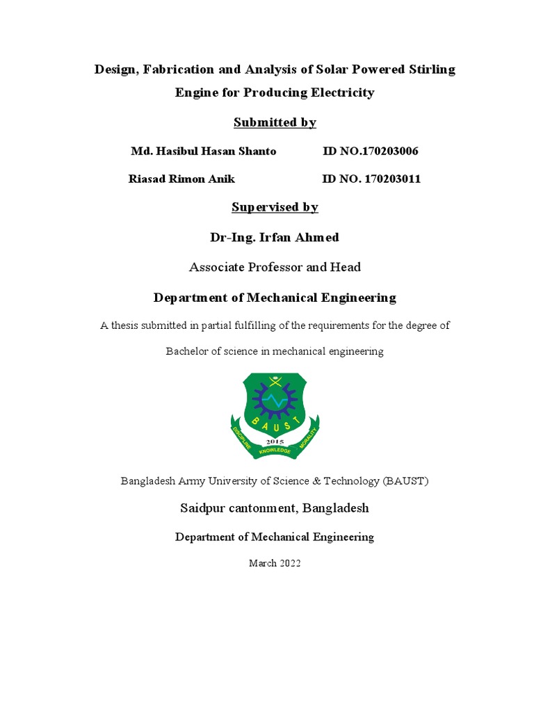 Design and Analysis of a Solar-Powered Stirling Engine for Electricity ...